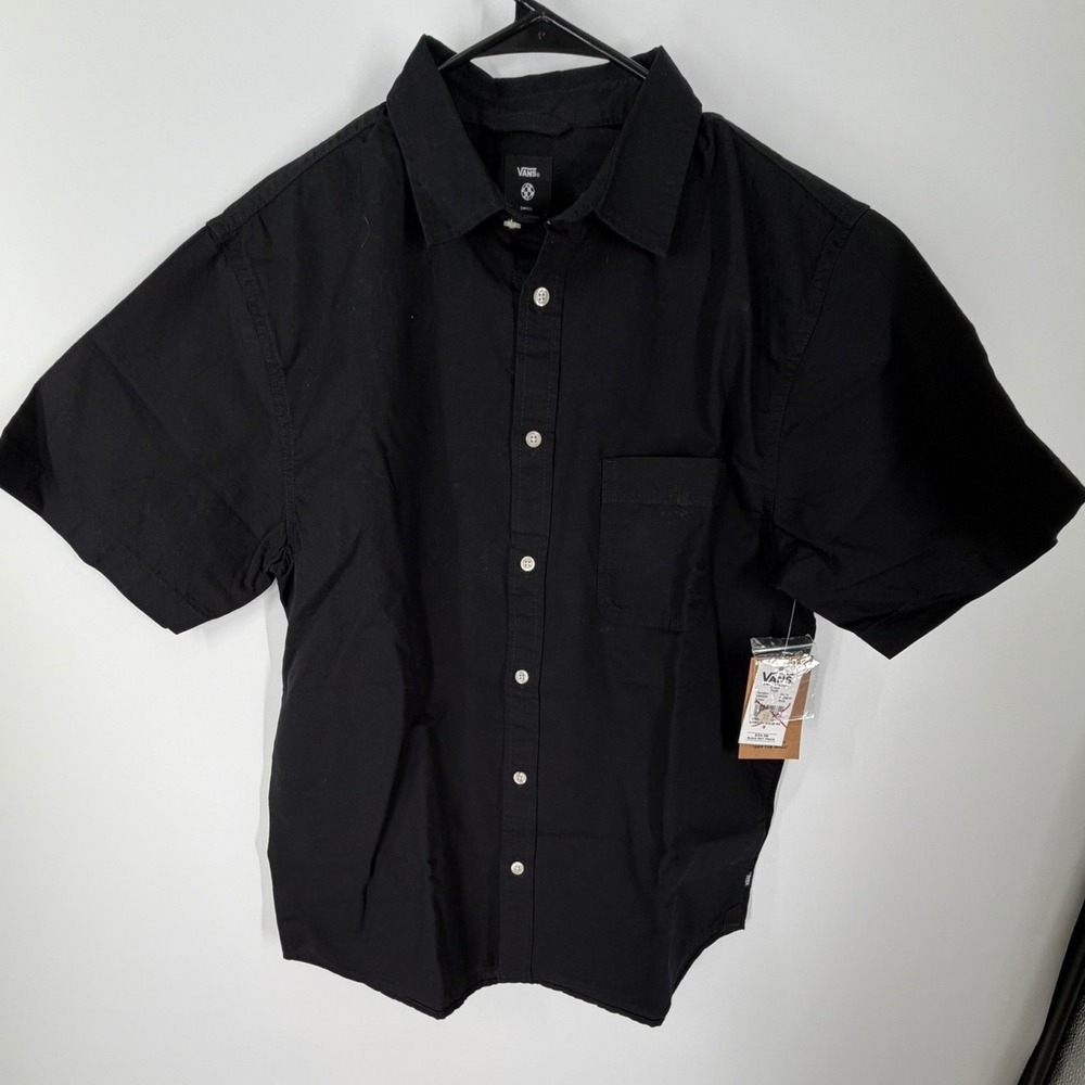 Vans Lawson Plaid Short Sleeve Shirt Mens Small Black Cotton Linen NEW